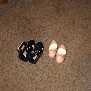 A pair of wedges and cream heels